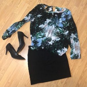 Sheer Floral Top with Splashes of Green.